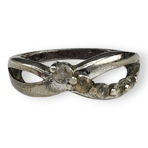 OTC Ring Sterling Silver 925 Size 7 Silver Vintage Clear Topaz Infinity Bypass